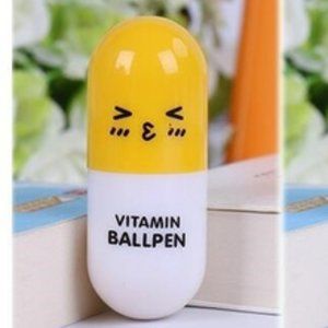 NEW Cute YELLOW Capsule Retractable Ballpoint Pen